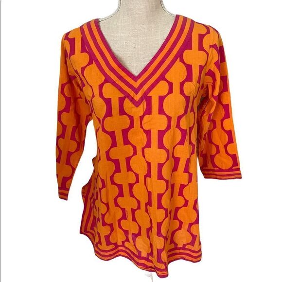 Gretchen Scott Orange Pink Cotton Tunic S - Picture 1 of 5
